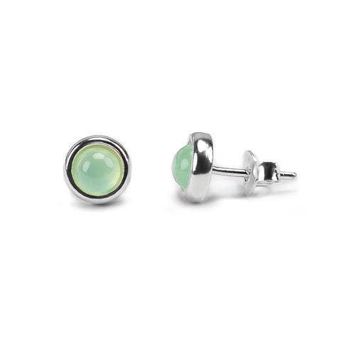 Small Round Stud Earrings in Silver and Prehnite