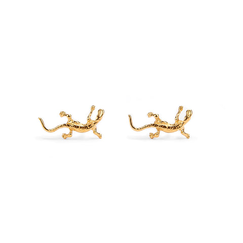 Lizard Stud Earrings in Silver with 24ct Gold