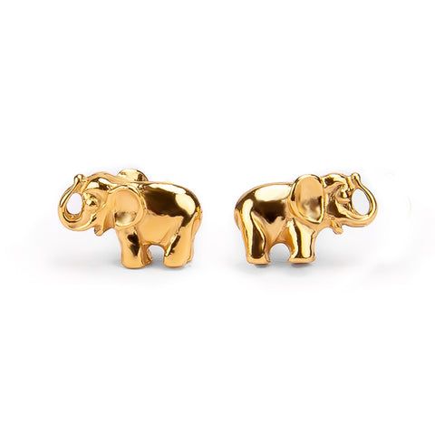 Miniature Elephant Stud Earrings in Silver with 24ct Gold