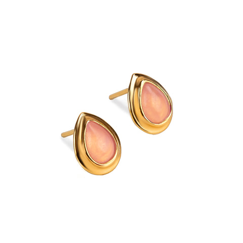 Classic Teardrop Stud Earrings in Silver with 24ct Gold & Rose Quartz