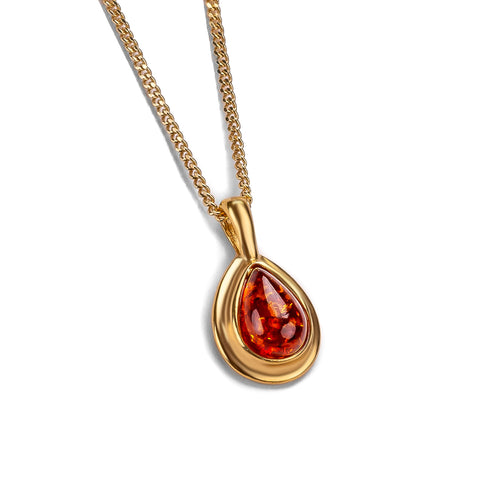 Classic Teardrop Necklace in Silver with 24ct Gold & Amber