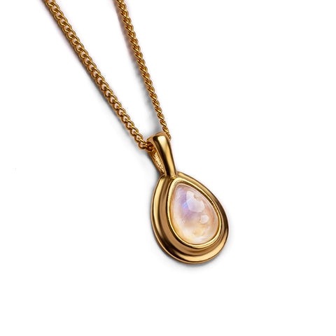 Classic Teardrop Necklace in Silver with 24ct Gold & Moonstone