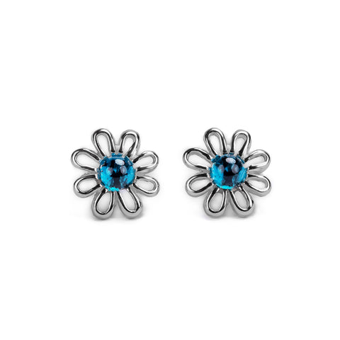 Daisy Stud Earrings in Silver and London Blue Topaz