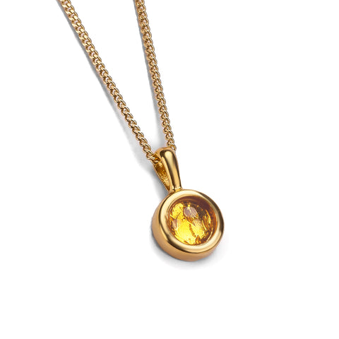 Round Charm Necklace in Silver with 24ct Gold & Citrine