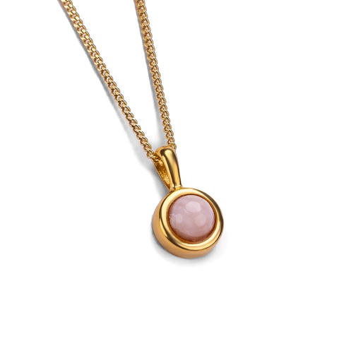 Round Charm Necklace in Silver with 24ct Gold and Peruvian Pink Opal