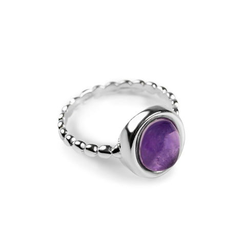 Large Oval Ring in Silver and Amethyst