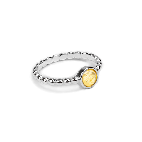 Round Charm Bead Ring in Silver and Citrine