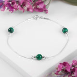 Bead Bracelet in Silver and Malachite
