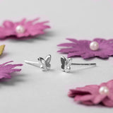 Tiny Butterfly Stud Earrings in Silver