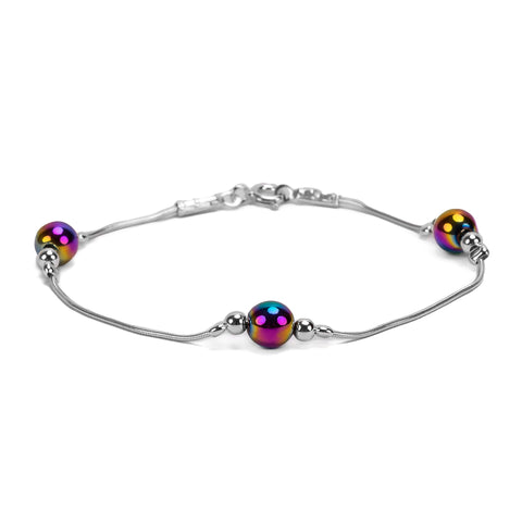 Bead Bracelet in Silver and Rainbow Titanium