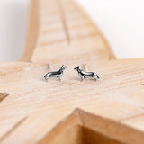 Miniature Dachshund Sausage Dog Stud Earrings in Silver