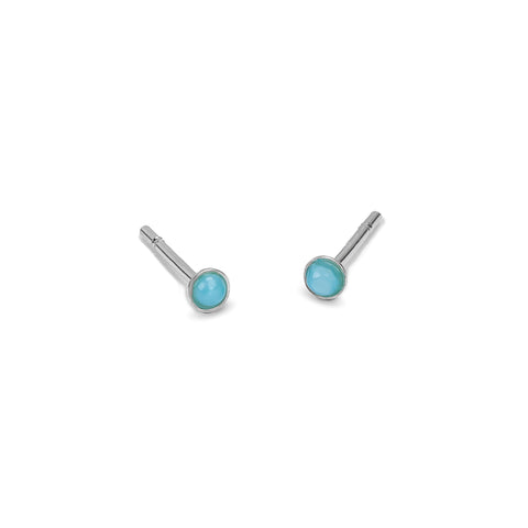 Teeny Tiny Round Stud Earrings in Silver and Larimar