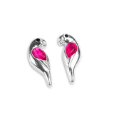Parrot Stud Earrings in Silver and Ruby