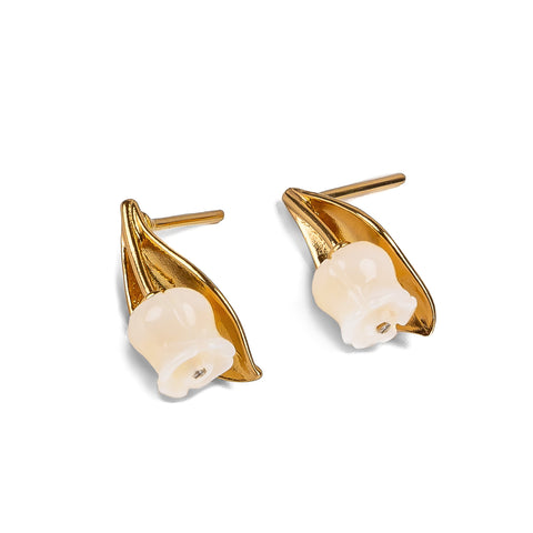 Lily of the Valley Flower Stud Earrings in Silver with 24ct Gold & Mother of Pearl