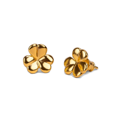 Lucky Shamrock / Clover Leaf Stud Earrings in Silver with 24ct Gold