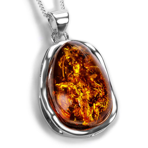 Perfect Baltic Amber and Silver Necklace - Natural Designer Gemstone