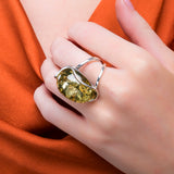 Handmade Statement Green Amber Ring - Natural Designer Gemstone