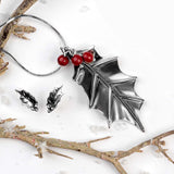 Holly Leaf with Berries Necklace in Silver