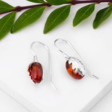 Oak Leaf Hook Earrings in Silver and Amber