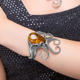 Handmade Striking Octopus Bangle in Silver and Amber