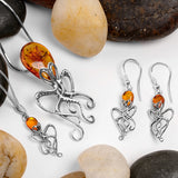 Large Octopus Necklace in Silver and Amber