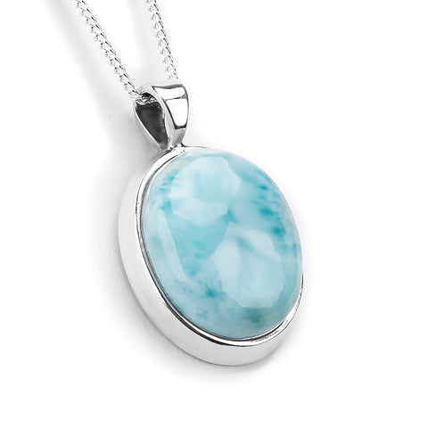 Classic Oval Larimar Gemstone Necklace - Natural Designer Gemstone