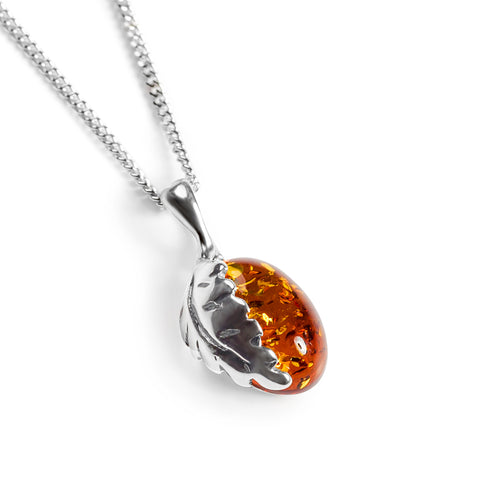Mighty Oak Leaf Necklace in Silver and Amber