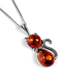 Cute Cat Necklace in Cherry Amber & Silver