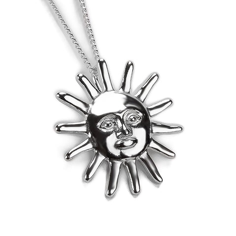 Sun Face Necklace in Silver