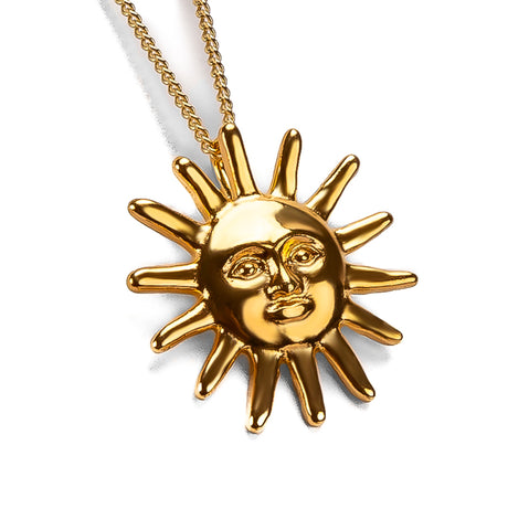 Sun Face Necklace in Silver with 24ct Gold
