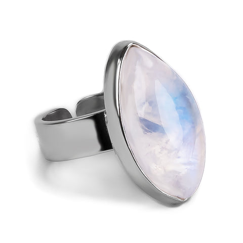 Blue Flash Moonstone Statement Ring - Natural Designer Gemstone