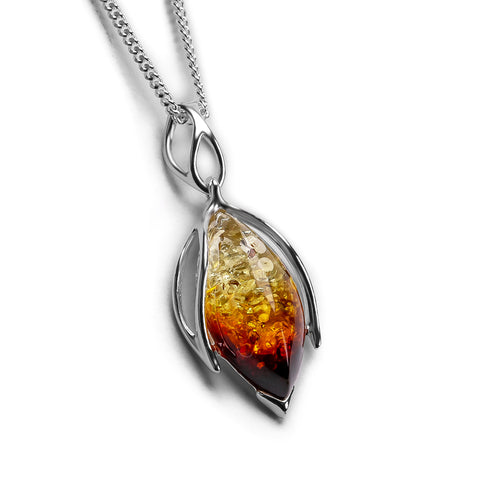 Amber Flower Bud Necklace in Silver and Amber