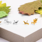 Miniature Dachshund Sausage Dog Stud Earrings in Silver