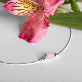 Delicate Single Stone Necklace in Silver and Rose Quartz