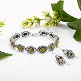 Vintage Style Link Bracelet in Silver and Green Amber