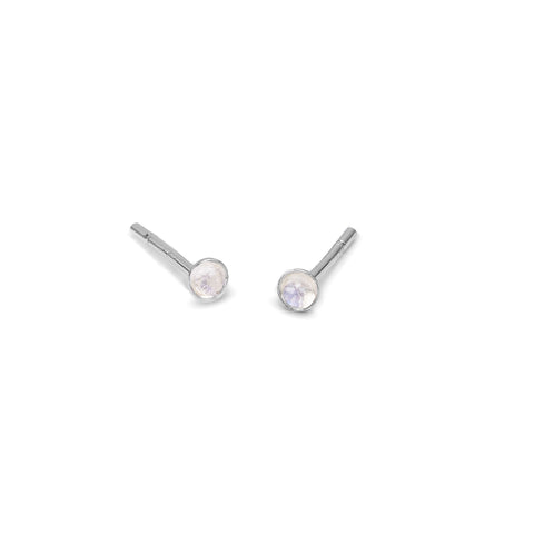 Teeny Tiny Round Stud Earrings in Silver and Moonstone