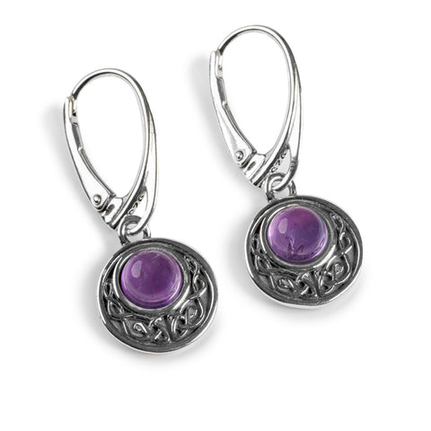 Celtic Circle Earrings in Silver and Amethyst