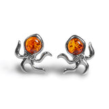 Octopus Stud Earrings in Silver and Amber
