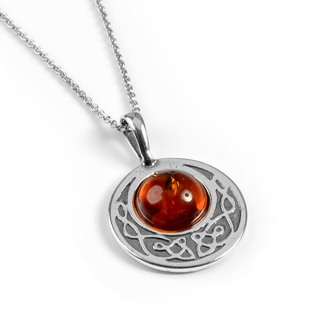 Celtic Circle Friendship Necklace in Silver and Amber