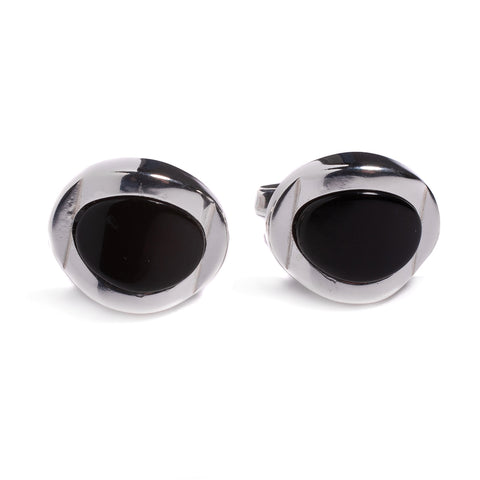Chunky Oval Centre Cufflinks in Silver and Cherry Amber