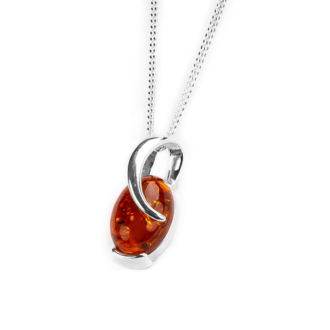 Oval Twist Necklace in Silver & Amber