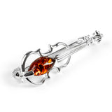 Musical Violin Brooch Silver and Amber