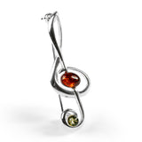 Large Treble Clef Brooch in Silver and Amber