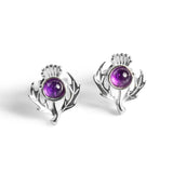 Scottish Thistle Studs Earrings in Silver and Amethyst