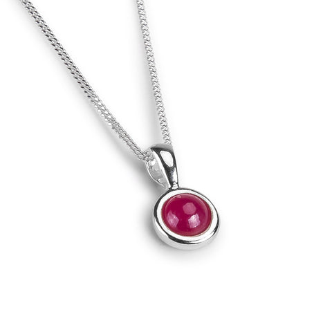 Round Charm Necklace in Silver and Ruby