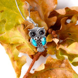 Wise Owl Necklace in Silver, Turquoise and Amber