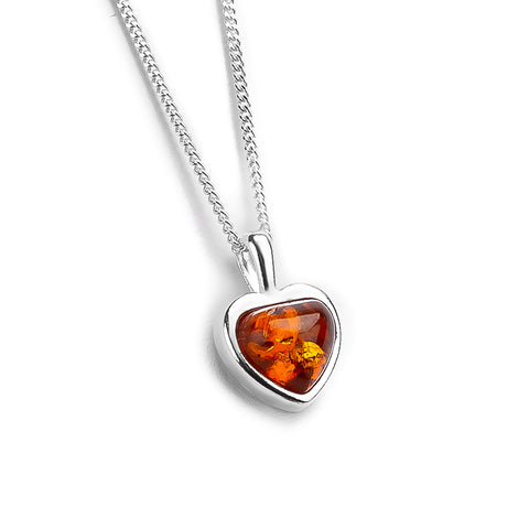 Sweet Heart Necklace in Silver and Amber