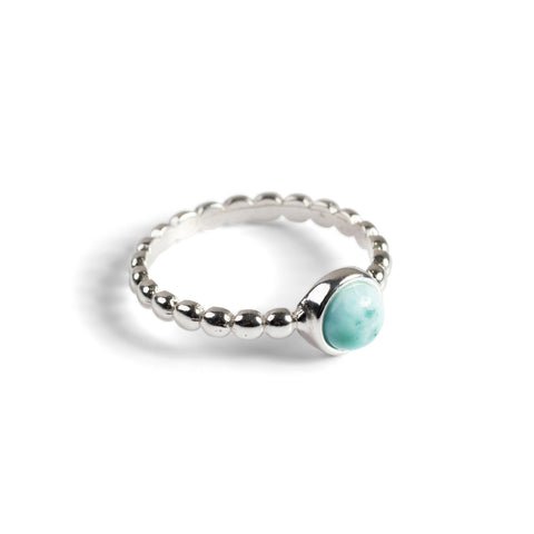 Round Charm Bead Ring in Silver and Larimar