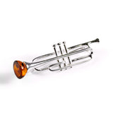 Musical Trumpet Brooch in Silver and Amber