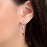 Arrow Drop Earrings in Silver and Green Amber